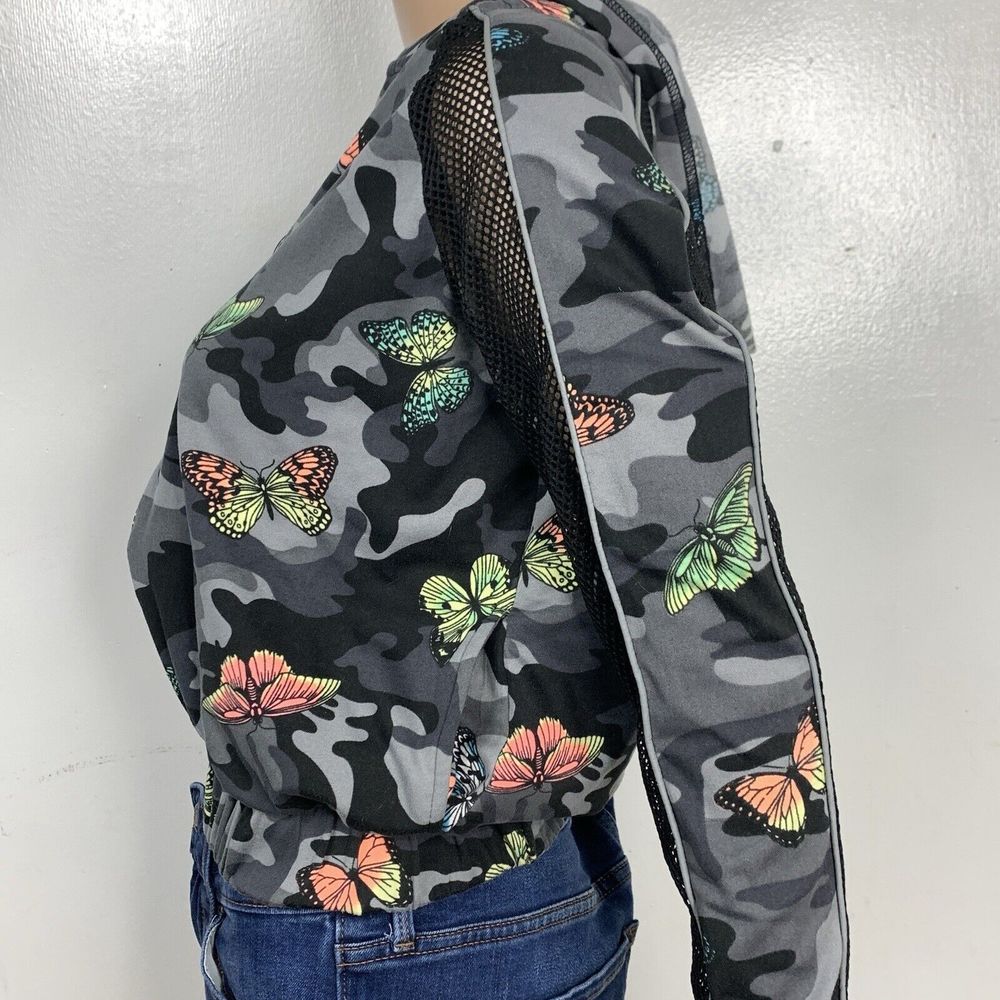 Sommer Ray Hoodie Womens Small Gray Camo & Butterflies Full Zipper Net Sleeves - Picture 5 of 13